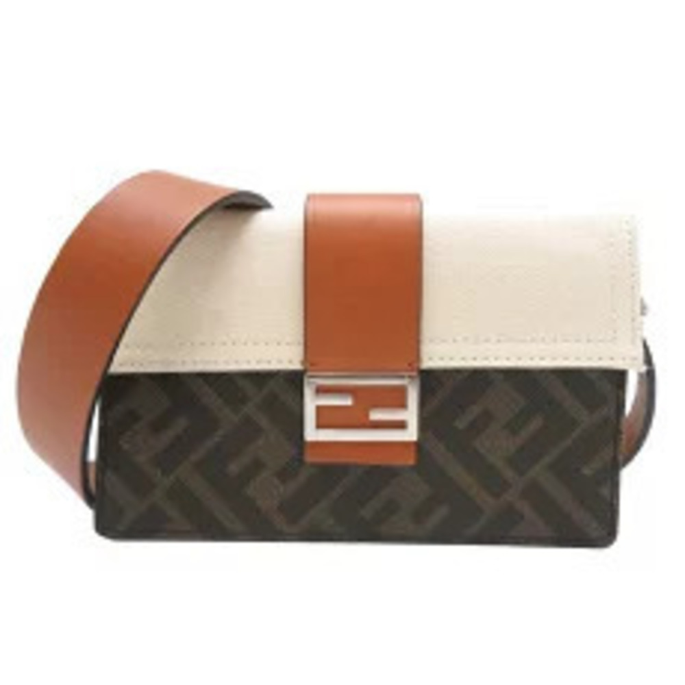 Fendi Baguette Slim Clutch Bag Shoulder Leather Brown
